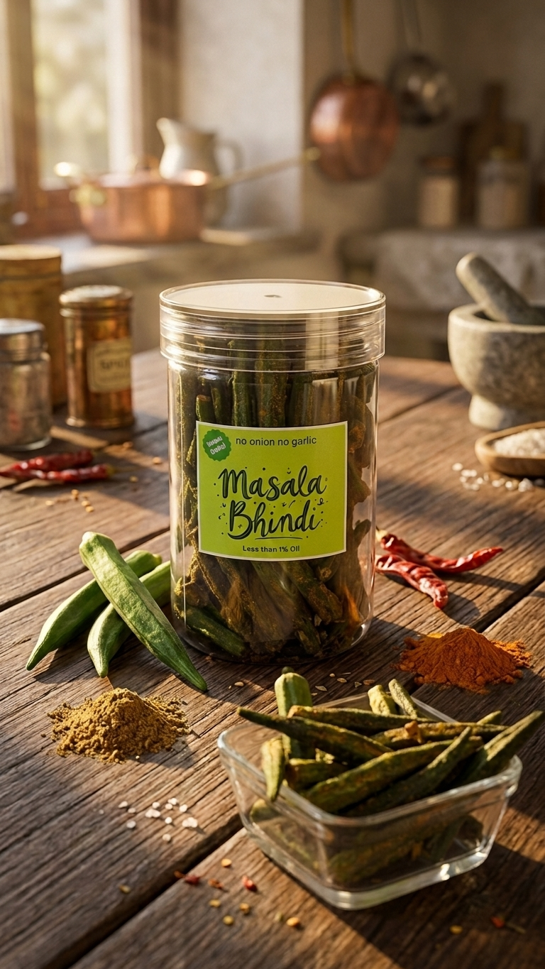 Bhindi Masala (Okra Chips) Vaccum Cooked (Jain No Onion No Garlic)